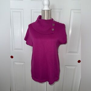 Michael Kors Pink Sweater Top Button Shoulder Short Sleeve Knit Size L